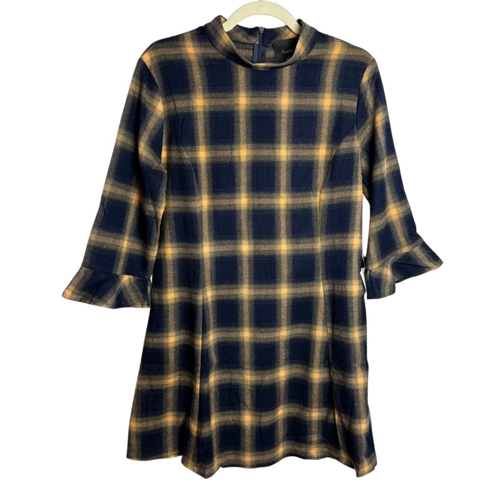 Lumiere Buffalo Plaid Printed Flare Dress Long Sleeve Size Large Dark Academia